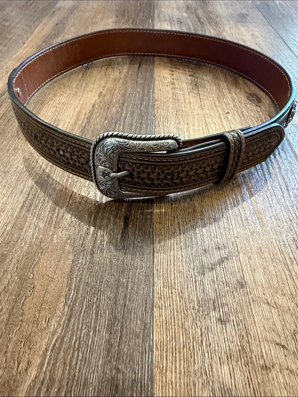 Ariat Kids Western Beaded Brown Leather Belt with Red, Turquoise, Cream Accents